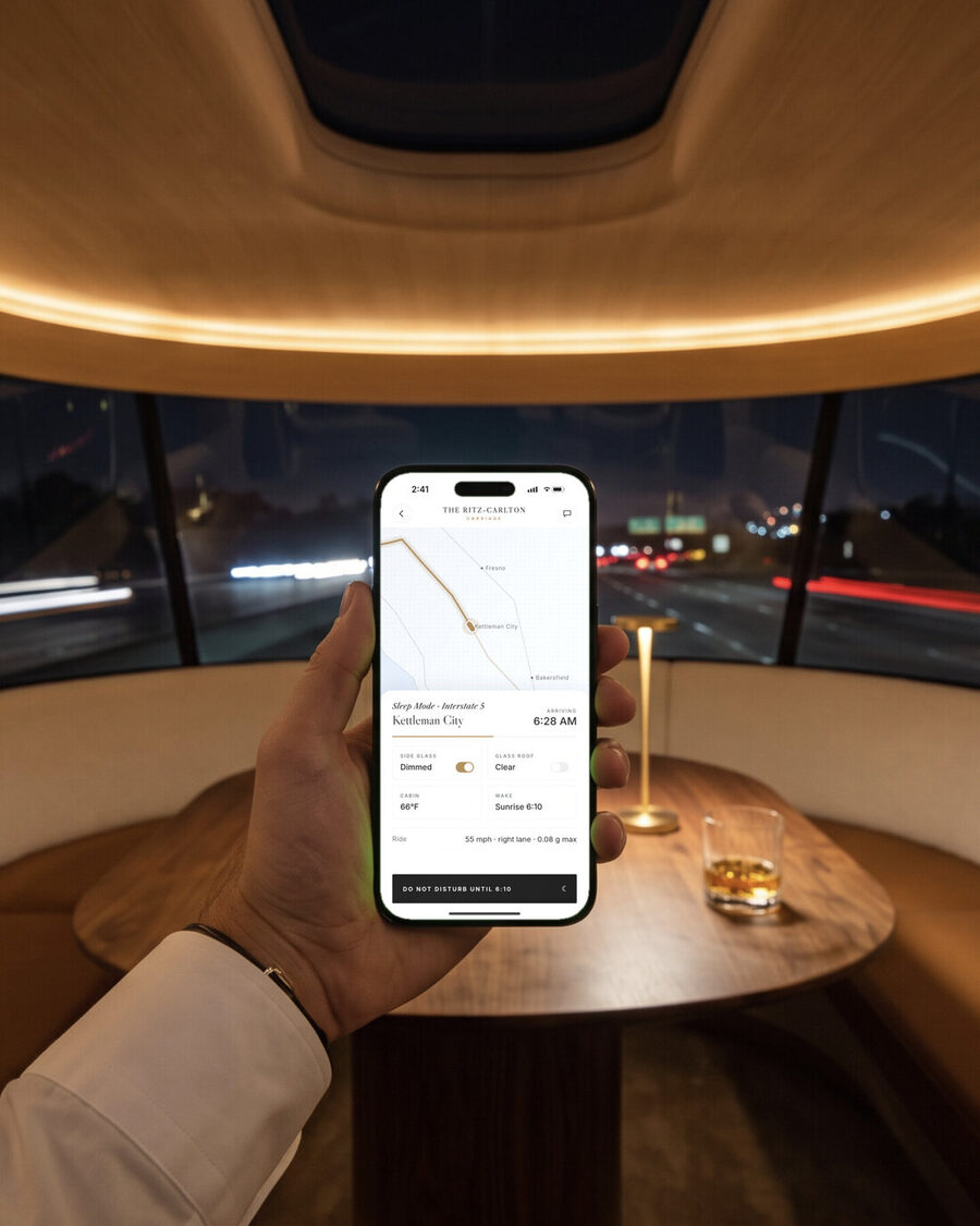 The app showing the trip in progress with cabin controls